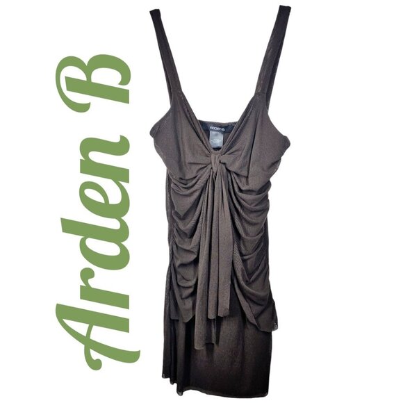 NWOT ARDEN B VINTAGE Y2K MESH SEMI SHEER RUCHED CHOCOLATE BROWN TANK, MEDIUM - Picture 2 of 9